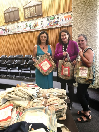 Council curtains recycled into Boomerang Bags