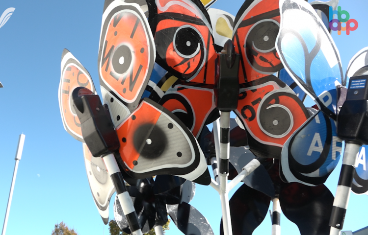 "Kaleidoscope" butterfly sculpture, recycling roadworks into a new addition for Taradale.