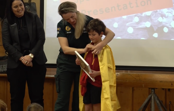 Video: "He's my little hero": Eight-year-old awarded for helping nana after traumatic injury.