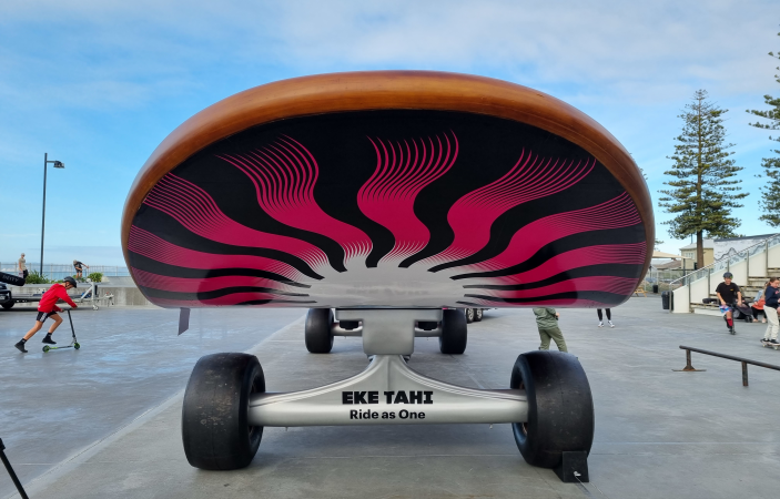 VIDEO: Supersized skateboard rolls into Napier